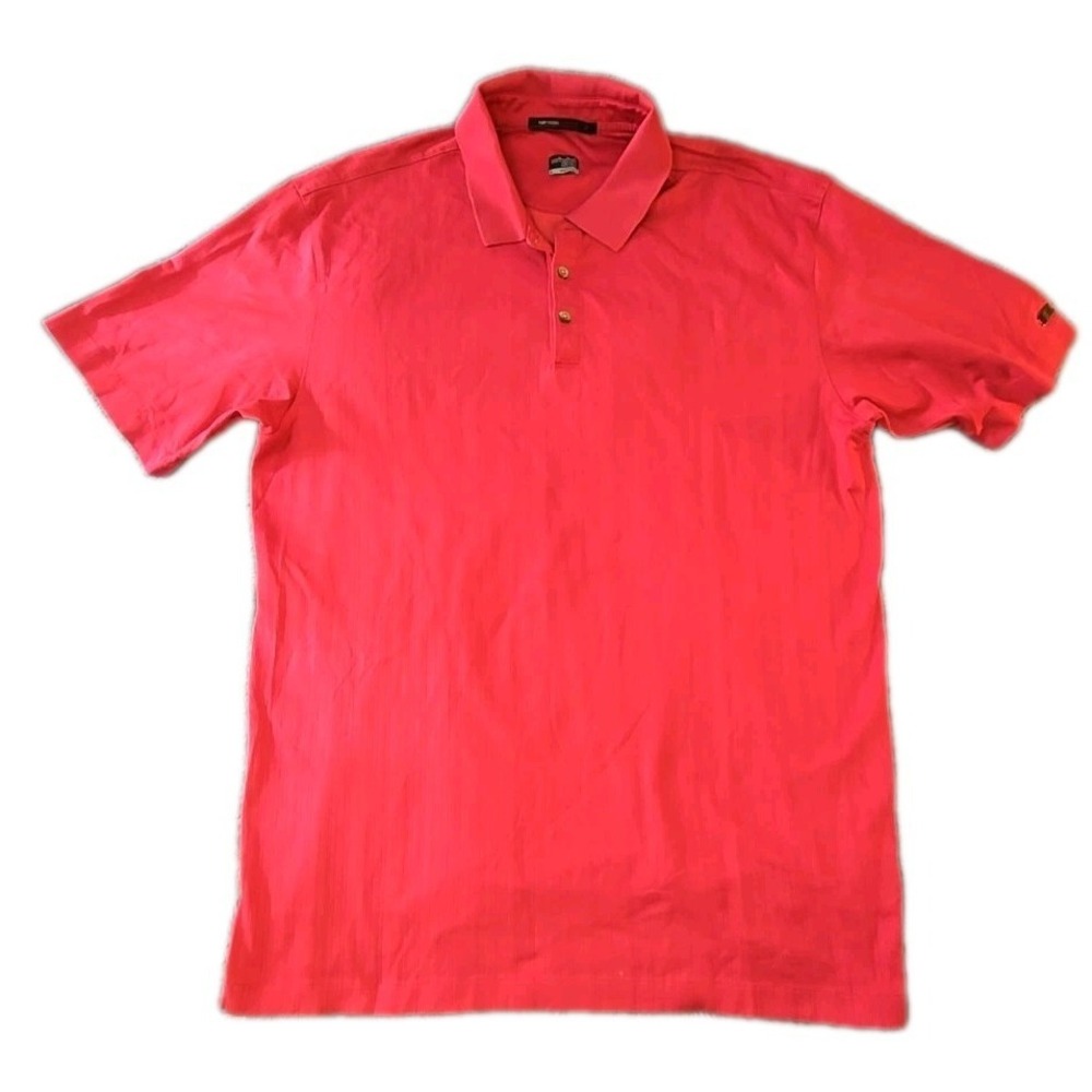 Nike Tiger Woods Collection Polo Mens XL Pink Striped Dri-FIT Golf Shirt TW Logo